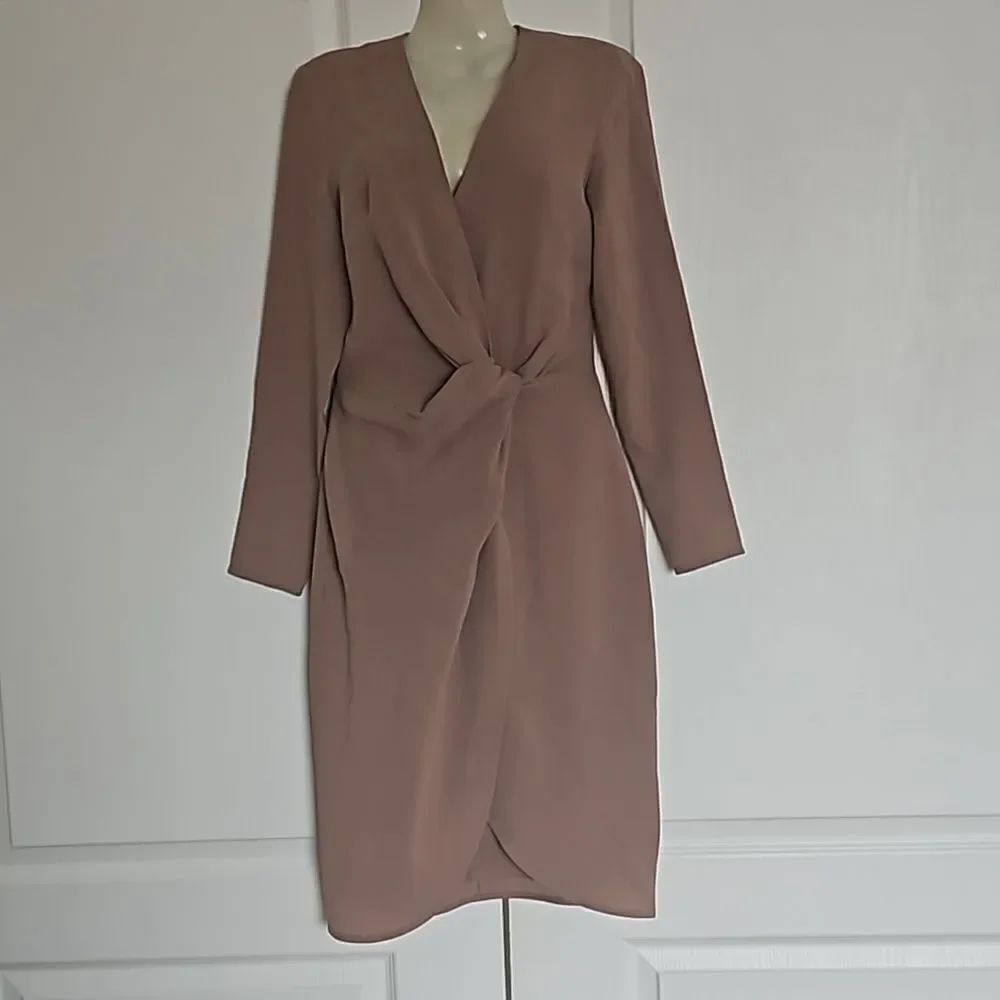 Babaton Long Sleeves Wrap Twisted Midi Dress XXS Brown